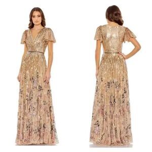 Mac Duggal 5637 Size 14 Sequin Flounce Sleeve Mother of the Bride Gown, Copper